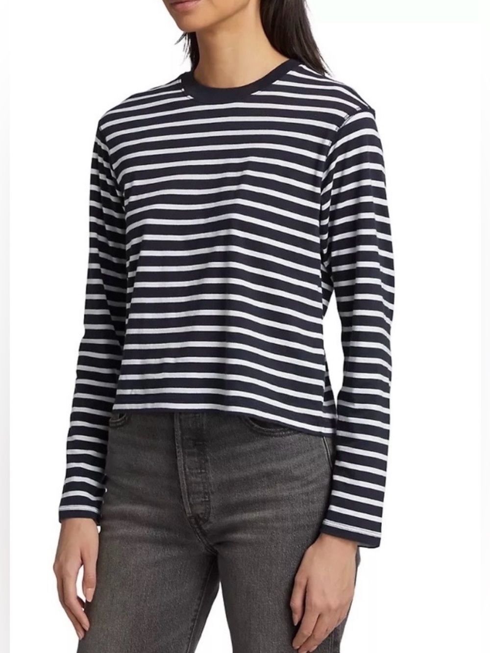 ATM Anthony Thomas Melillo Navy and White Striped Long-Sleeve Crew